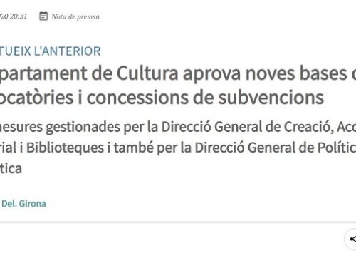 El Departament de Cultura aprova noves bases de convocatòries i concessions de subvencions